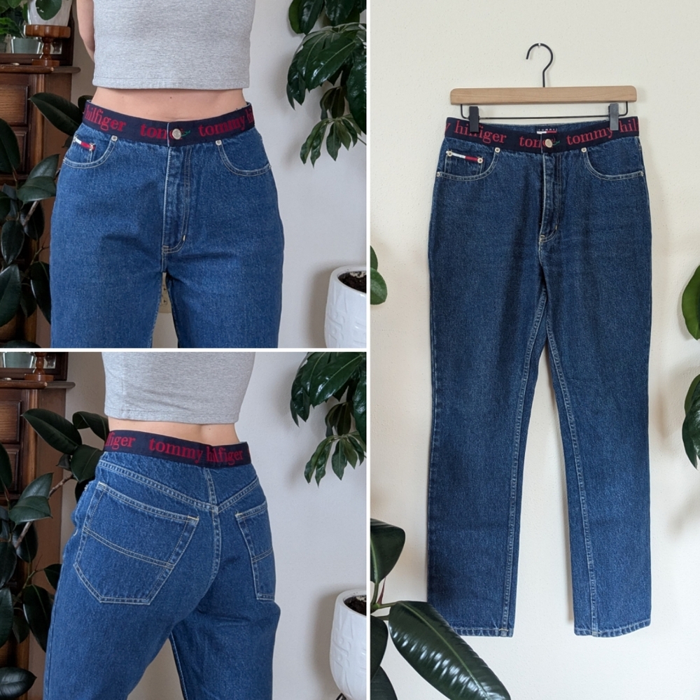 Tommy Hilfiger | 90s | Retro Tommy Jeans | Darkwash Branded Waist Band Denim